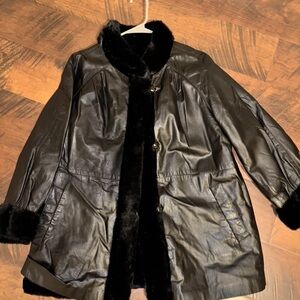 American Vintage Black Leather Jacket with Fur Trim